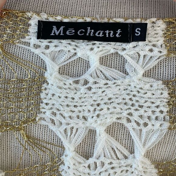 EUC Mechant Womens Woven White and Gold 3/4 Sleeve Sweater Size S - Picture 5 of 6